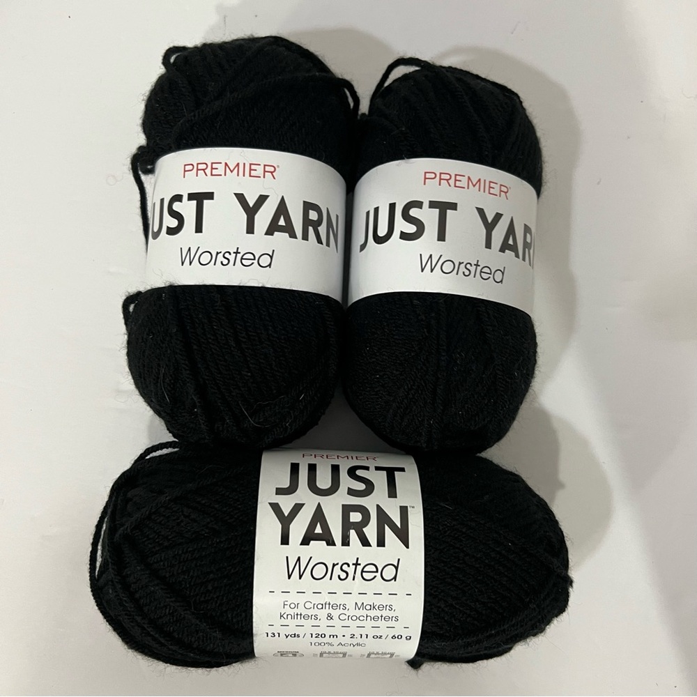 LOT OF 3 Premier JUST YARN Worsted Black 131yds/120m 2.11 oz 100%Acrylic